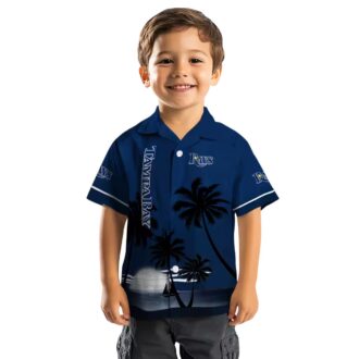 Tampa Bay Rays Summer Casual Shirt - Navy Hawaiian Top with Sunset & Beach Print