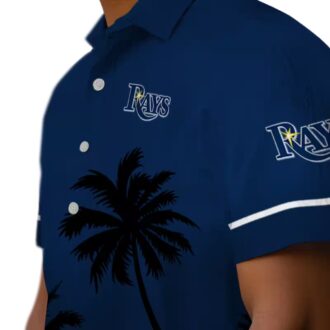 Tampa Bay Rays Summer Casual Shirt - Navy Hawaiian Top with Sunset & Beach Print