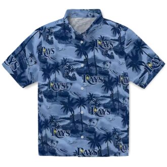 Tampa Bay Rays Tropical Coastal Palms Hawaiian Shirt - Navy Summer Fan Gear