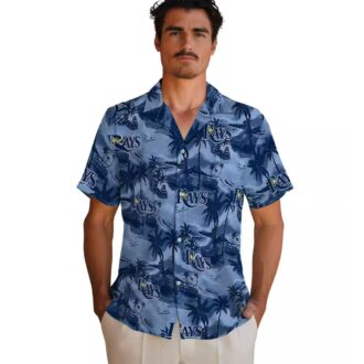 Tampa Bay Rays Tropical Coastal Palms Hawaiian Shirt - Navy Summer Fan Gear