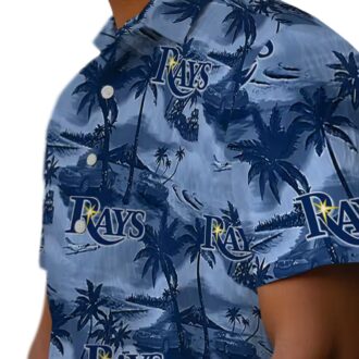 Tampa Bay Rays Tropical Coastal Palms Hawaiian Shirt - Navy Summer Fan Gear