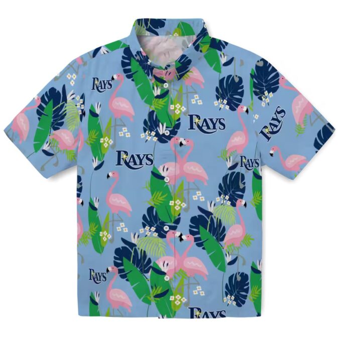Tampa Bay Rays Tropical Flamingo Hawaiian Shirt in Navy Green
