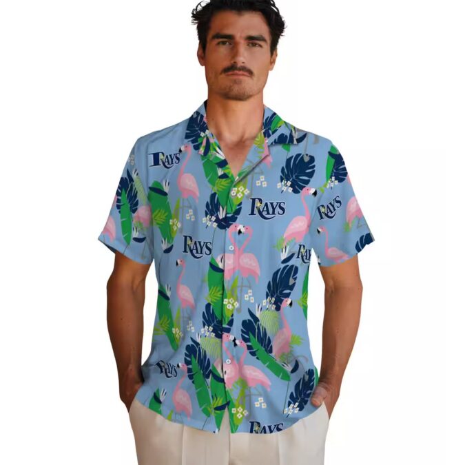 Tampa Bay Rays Tropical Flamingo Hawaiian Shirt in Navy Green