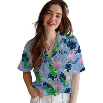 Tampa Bay Rays Tropical Flamingo Hawaiian Shirt in Navy Green