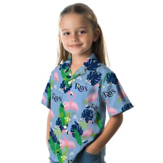 Tampa Bay Rays Tropical Flamingo Hawaiian Shirt in Navy Green
