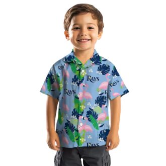 Tampa Bay Rays Tropical Flamingo Hawaiian Shirt in Navy Green