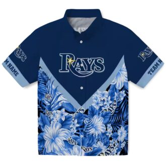 Tampa Bay Rays Tropical Floral Chevron Navy Shirt - MLB Baseball Fan Hawaiian Shirt