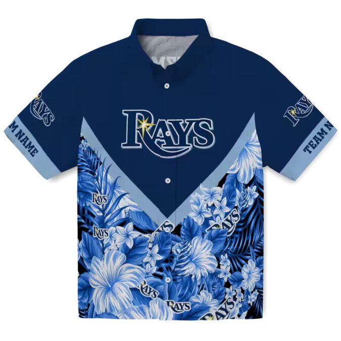Tampa Bay Rays Tropical Floral Chevron Navy Shirt - MLB Baseball Fan Hawaiian Shirt
