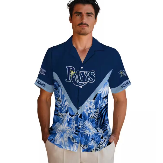 Tampa Bay Rays Tropical Floral Chevron Navy Shirt - MLB Baseball Fan Hawaiian Shirt