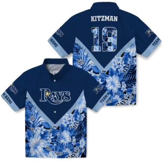 Tampa Bay Rays Tropical Floral Chevron Navy Shirt - MLB Baseball Fan Hawaiian Shirt