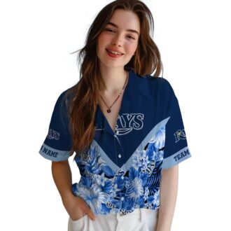 Tampa Bay Rays Tropical Floral Chevron Navy Shirt - MLB Baseball Fan Hawaiian Shirt
