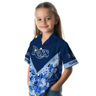 Tampa Bay Rays Tropical Floral Chevron Navy Shirt - MLB Baseball Fan Hawaiian Shirt
