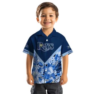 Tampa Bay Rays Tropical Floral Chevron Navy Shirt - MLB Baseball Fan Hawaiian Shirt