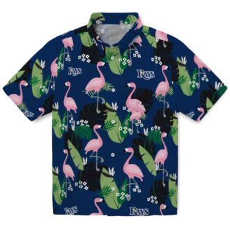 Tampa Bay Rays Tropical Hawaiian Shirt - Navy Flamingo Leaf Fan Favorite