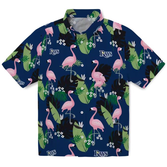 Tampa Bay Rays Tropical Hawaiian Shirt - Navy Flamingo Leaf Fan Favorite