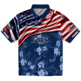 Tampa Bay Rays US Flag Hibiscus Navy Hawaiian Shirt - Custom Team MLB Fan Summer Shirt