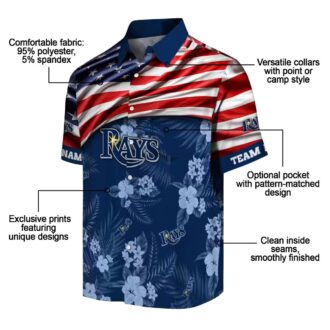 Tampa Bay Rays US Flag Hibiscus Navy Hawaiian Shirt - Custom Team MLB Fan Summer Shirt