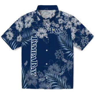 Tropical Tampa Bay Rays Hibiscus Print Hawaiian Shirt - Navy Blue MLB Fan Shirt for Summer