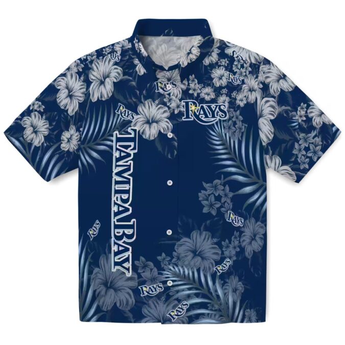 Tropical Tampa Bay Rays Hibiscus Print Hawaiian Shirt - Navy Blue MLB Fan Shirt for Summer