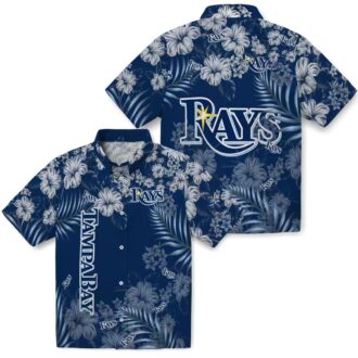 Tropical Tampa Bay Rays Hibiscus Print Hawaiian Shirt - Navy Blue MLB Fan Shirt for Summer