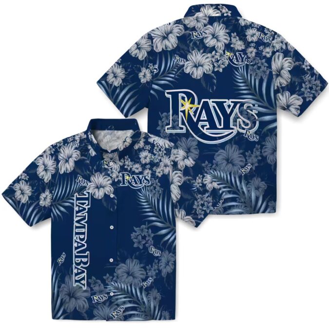 Tropical Tampa Bay Rays Hibiscus Print Hawaiian Shirt - Navy Blue MLB Fan Shirt for Summer