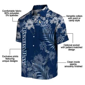 Tropical Tampa Bay Rays Hibiscus Print Hawaiian Shirt - Navy Blue MLB Fan Shirt for Summer