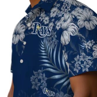 Tropical Tampa Bay Rays Hibiscus Print Hawaiian Shirt - Navy Blue MLB Fan Shirt for Summer