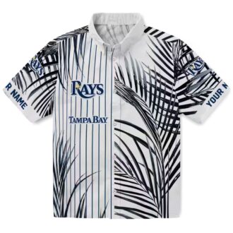 Women's Tampa Bay Rays Tropical Hawaiian Shirt - Palm Stripes Navy Black White for MLB Fans