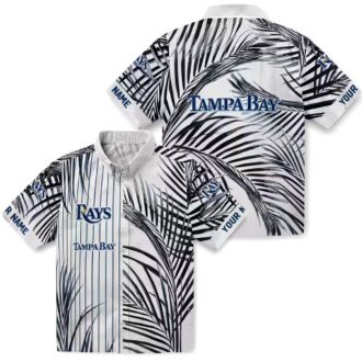 Women's Tampa Bay Rays Tropical Hawaiian Shirt - Palm Stripes Navy Black White for MLB Fans