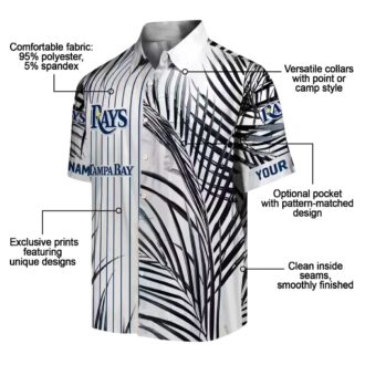 Women's Tampa Bay Rays Tropical Hawaiian Shirt - Palm Stripes Navy Black White for MLB Fans