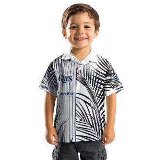 Women's Tampa Bay Rays Tropical Hawaiian Shirt - Palm Stripes Navy Black White for MLB Fans