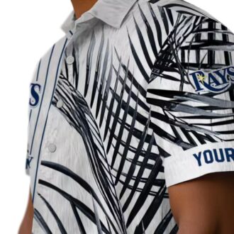 Women's Tampa Bay Rays Tropical Hawaiian Shirt - Palm Stripes Navy Black White for MLB Fans