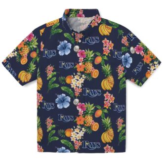 Women's Tampa Bay Rays Tropical Hibiscus Navy Blue Hawaiian Shirt - Summer Beach Fan Gear
