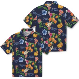 Women's Tampa Bay Rays Tropical Hibiscus Navy Blue Hawaiian Shirt - Summer Beach Fan Gear