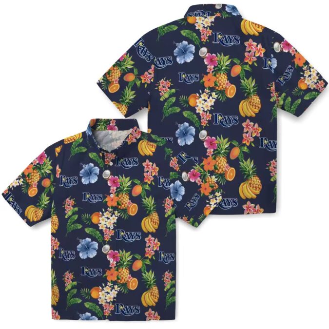 Women's Tampa Bay Rays Tropical Hibiscus Navy Blue Hawaiian Shirt - Summer Beach Fan Gear