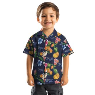 Women's Tampa Bay Rays Tropical Hibiscus Navy Blue Hawaiian Shirt - Summer Beach Fan Gear