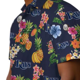 Women's Tampa Bay Rays Tropical Hibiscus Navy Blue Hawaiian Shirt - Summer Beach Fan Gear