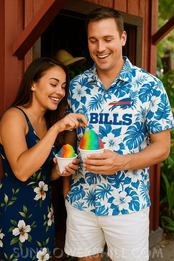 Matching in paradise, cheering for the Bills.