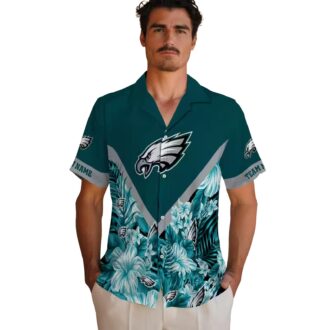 Custom NFL Philadelphia Eagles Tropical Hawaiian Shirt, Floral Chevron Green Design - Men