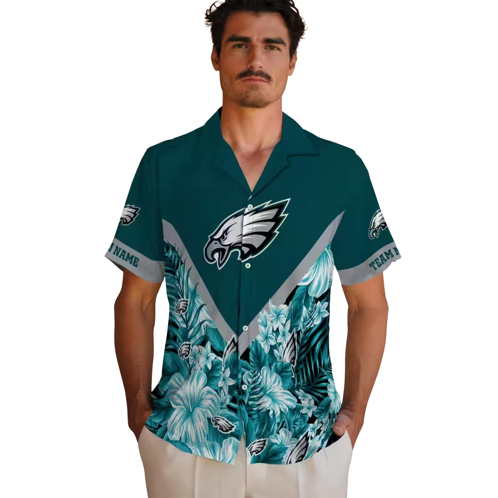 Custom NFL Philadelphia Eagles Tropical Hawaiian Shirt, Floral Chevron Green Design - Men
