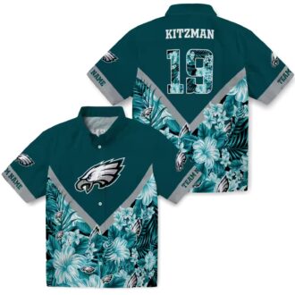 Custom NFL Philadelphia Eagles Tropical Hawaiian Shirt, Floral Chevron Green Design