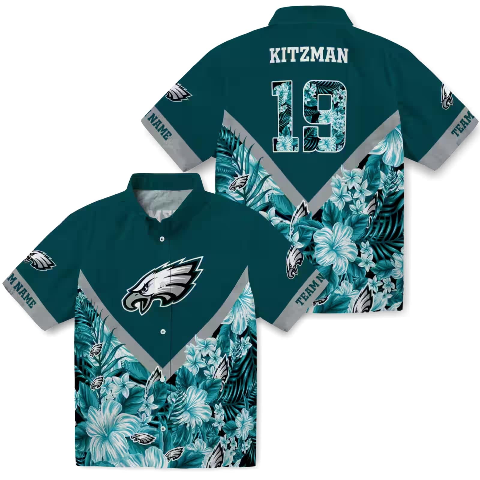 Custom NFL Philadelphia Eagles Tropical Hawaiian Shirt, Floral Chevron Green Design