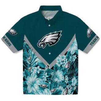 Custom NFL Philadelphia Eagles Tropical Hawaiian Shirt, Floral Chevron Green Design