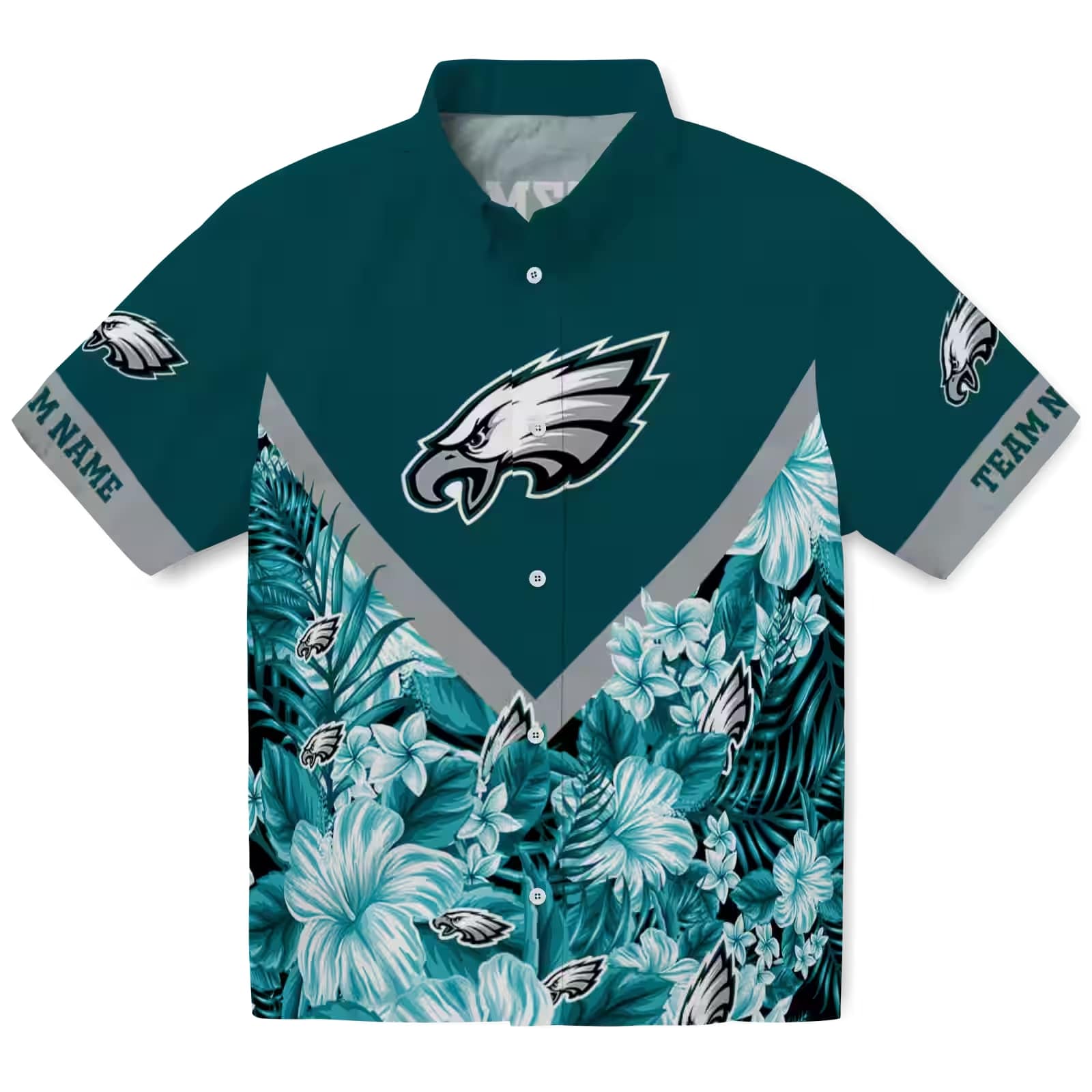 Custom NFL Philadelphia Eagles Tropical Hawaiian Shirt, Floral Chevron Green Design