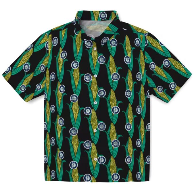 Black Green Seattle Mariners Hawaiian Shirt with Corn Motifs - MLB Fan Apparel