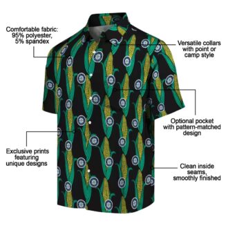 Black Green Seattle Mariners Hawaiian Shirt with Corn Motifs - MLB Fan Apparel