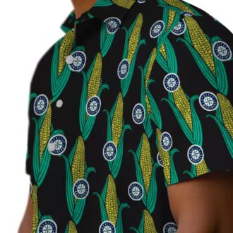Black Green Seattle Mariners Hawaiian Shirt with Corn Motifs - MLB Fan Apparel
