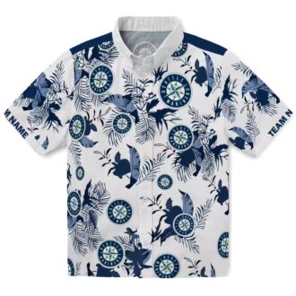 Botanical Theme Seattle Mariners Hawaiian Shirt - Custom MLB Fan Shirt in Navy Blue & White