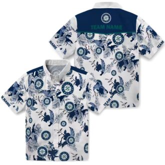 Botanical Theme Seattle Mariners Hawaiian Shirt - Custom MLB Fan Shirt in Navy Blue & White