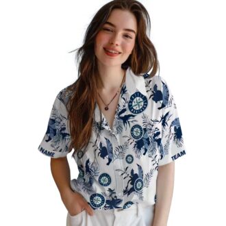 Botanical Theme Seattle Mariners Hawaiian Shirt - Custom MLB Fan Shirt in Navy Blue & White